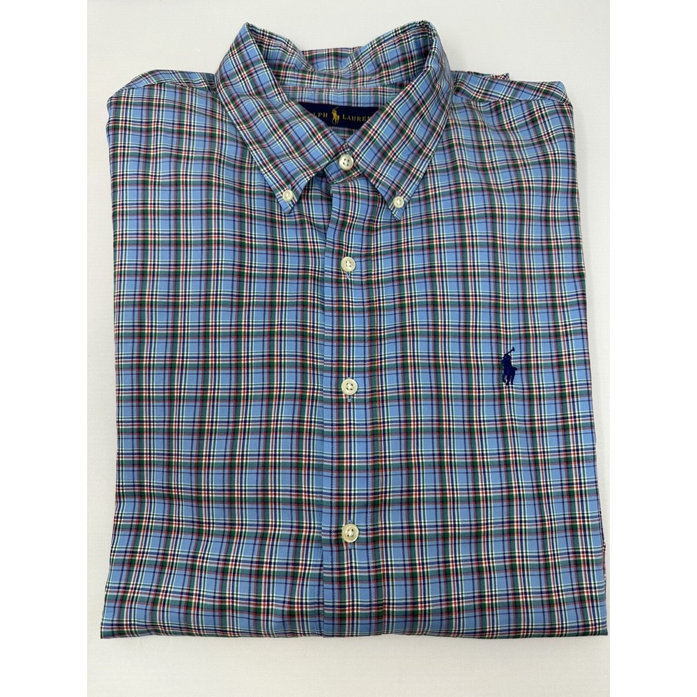 Ralph Lauren  Polo XXL Long Sleeve Blue Green Plaid Pinehurst